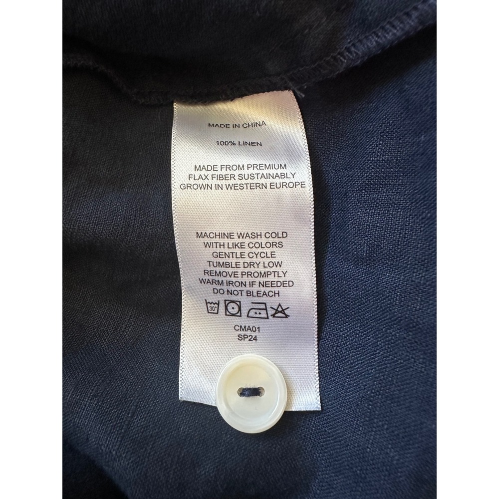 Quince 100% European Linen Button Front Dress M Deep Navy Belted Midi - Picture 9 of 10